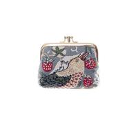 Signare Tapisserie Mignon Exquis Double Poche Kiss Lock Porte-Monnaie pour Femme avec Motif Floral (Voleur de Fraises Gris)