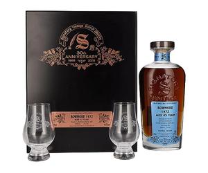 Signatory Vintage BOWMORE 45 Years Old 30th ANNIVERSARY 1972 46,7% Vol. 0,7l in Holzkiste with 2 glasses