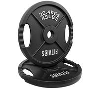 Signature Fitness Olympic Plaque de poids en fonte de 5,1 cm pour entraînement de force et haltérophilie, style à deux trous, paire de 20,4 kg
