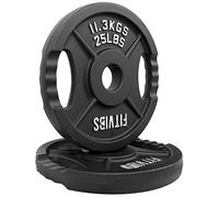 Signature Fitness Olympic Plaque de poids en fonte de 5,1 cm pour entraînement de force et haltérophilie, style à deux trous, paire de 11,3 kg