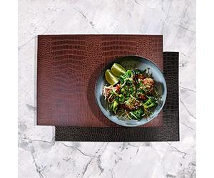 SIGNATURE HOME COLLECTION AP-104-A01 Lot de 6 Sets de Table réversibles et faciles d'entretien en Cuir Imitation Crocodile Brun Clair/foncé 45 x 33 cm Hauteur 0,5 cm