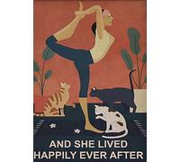 SIGNCHAT Poster humoristique en métal avec inscription « And She Lived Happily Ever After Yoga And Cat Love Yoga » - 20,3 x 30,5 cm