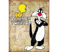 SIGNCHAT Titi & Sylvester Plaque en étain rétro 20 x 30 cm