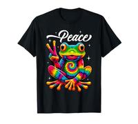 Signe à Main Groovy Hippie Tie Dye Frog Peace Peace pour la Journée Mondiale de la Paix T-Shirt