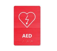 Signe AED avec Braille de grade 2 - étiquette de signe de défibrillateur externe automatisé en plastique d'aluminium pour cliniques, école Braille, entreprise, restaurant, bureau, 6 "L x 9" W (1pcs)