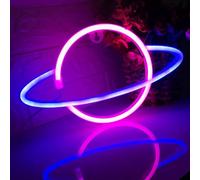 Signe au néon rose + bleu Planète Facile à utiliser Chambre Salon Lumière nocturne USB/batterie Signe LED à double usage Anniversaire Fête de mariage Décoration de Noël Décoration murale
