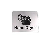 Signe autocollante avec Inscription « Mains Dryer » gravée Argent métallisé Noir avec Symbole Universel et Texte (Taille 12 cm x 10 cm)