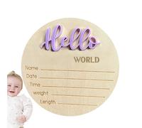 Signe d'annonce de naissance - de en bois ronde, conception neutre de genre | Décor d'arrivée pour bébé personnalisable, souvenir en bois avec lettre élégante, baptême parfait