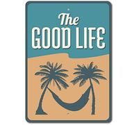 Signe de bonne vie Plage de la vie Pancarte Hamac Beach Life Decor Funny Metal Sign 12X16"