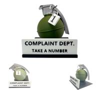 Signe de bureau du département des plaintes - Cadeau Gag imprimé en 3D, décor de signe drôle du département des plaintes de grenade avec étiquette "Prenez un nombre" pour les collègues patrons (A)
