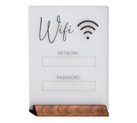 Signe De Code WiFi Acrylique | Signalisation WiFi Pour Chambre D'hôtes Avec Base En Bois | Panneau Autoportant Pour Bureau, Maison, Entreprise, Vente Au Détail, Table, Comptoir, Bureau