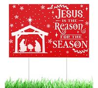 Signe de Cour Jesus is The Reason for The Season Signe de Pelouse Décoration Extérieure de Nativité Noël Décoration de Pelouse Religieuse Scène de Crèche avec Piquet pour Église, Maison