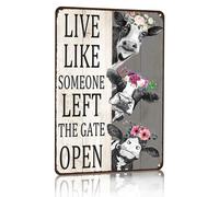 Signe de decoration de vache vintage de Crazysign en direct comme quelqu'un a quitte la porte ouverte en etain pour la maison de la ferme de la s