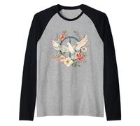 Signe de la Paix Colombe Blanc Pigeon Oiseau Fleurs Vintage Manche Raglan