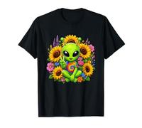 Signe de la Paix Extraterrestre Parmi tournesols Floral T-Shirt