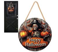 Signe de la Porte d'halloween - Décoration de Maison hantée 2D en Bois, Captain de Pirate Festif Pumpkin Ghost | Design Rustique Peint à la Main avec des détails effrayants, Accent saisonnier d
