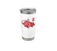 Signe de l'année du rat/calligraphie chinoise du zodiaque rat Gobelet isotherme en acier inoxydable double paroi