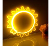Signe de néon de soleil pour la décoration murale, indicateur de néon de soleil jaune USB / 3 - AA alimenté par batterie, Chambre de garçon de fille d'enfant, fête d'Halloween de Noël d'anniversaire