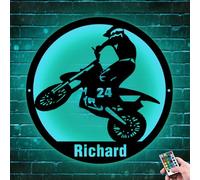 Signe de néon décor de salle de motocross de motocross, panneau en métal de moto personnalisé avec lumière nocturne à LED, art mural de décoration de motocross, homme d'anniversaire de Noël cadeau