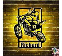 Signe de néon décor de salle de motocross de motocross, panneau en métal de moto personnalisé avec lumière nocturne à LED, art mural de décoration de motocross, homme d'anniversaire de Noël cadeau