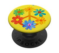 Signe de Paix avec Motif Floral rétro Hippie coloré PopSockets PopGrip Adhésif