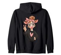 Signe de Paix Cow Girl Big Eyes Kawaii Streetwear Graphic Sharp Sweat à Capuche