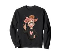 Signe de Paix Cow Girl Big Eyes Kawaii Streetwear Graphic Sharp Sweatshirt