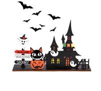 Signe de pièce maîtresse de table d'Halloween, Décoration de chauve-souris du château d'Halloween | Plateau à plusieurs niveaux rustique de style rustique avec décoration en bois de | Décorations dans