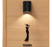 Signe de porte de toilette, Panneau LED acrylique for toilettes for femmes et hommes, fixation murale, 7 x 17,8 cm, noir(B)