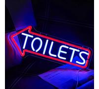 Signe de porte de toilette, Panneau néon LED Toilettes avec flèche et variateur multicolore, plusieurs tailles(50 * 20CM)