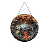 Signe De Porte d'halloween De L'heure De Sorcière, Couronne De Sorcière Halloween pour Porte D'entrée, Panneaux Muraux en Bois Effrayants en 2D à Suspendre dans Le Salon, Près De La Cheminée, dans