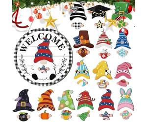 Signe de porte Gnome - Rendez-vous en bois interchangeable, décorations saisonnières magnétiques | Chapeau détachable, produit mural de porche pour ports faites-vous, décorations de bienvenue