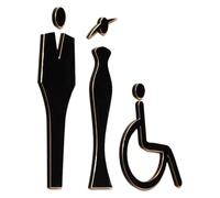 signe de toilette, Panneau de toilettes for salle bain professionnelle, ensemble 3 panneaux en alliage d'aluminium noir, plusieurs tailles for hommes, femmes et tous les sexes