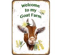 Signe d'étain en métal de Mouton Bienvenue dans ma Ferme de chèvres Poste rétro Salon Restaurant Meilleur décor de Ferme Affiche de Cadeau Peinture 12x16 Pouces