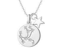 Signe du Zodiaque Astrologique Sagittaire Pendentif Collier Bijoux en Argent 925/1000 Plaqué Or Jaune avec Zircone Cubique Bijoux pour Femmes Filles - Chaîne Longueur: 40 + 5 cm