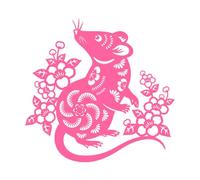 signe du zodiaque chinois année du rat papier découpé rat bonne année chinoise 2024 année du rat Stickers artistiques en vinyle 67.2x69.8cm Fourni avec un kit de film de transfert Rose