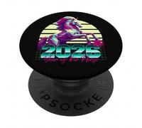 Signe du Zodiaque Chinois rétro Année du Cheval 2026 années 80 PopSockets PopGrip Adhésif