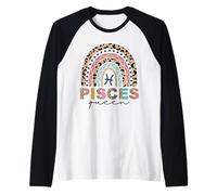 Signe du Zodiaque Poissons Reine des Poissons Arc-en-Ciel Femmes Filles Dames Manche Raglan