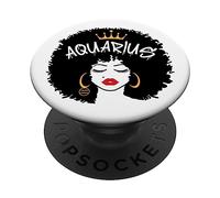Signe du Zodiaque Verseau Reine Afro Astrologie PopSockets PopGrip Adhésif