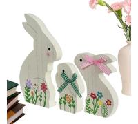 Signe en bois de lapin, Pâques en bois de lapin de Pâques | Ensemble de décoration de plateau à plusieurs niveaux de lapin de 3,Rustic Bunny Centroce Signs Farmhouse Pâques Décorations pour les maison