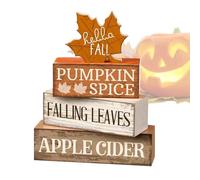 Signe en bois de l'érable d'automne rustique - Bloc de pièce maîtresse de table de récolte d'automne de ferme | Thanksgiving Party Favor Decorations for Tiered Tray Kitchen Shelf Mantle Desk Home