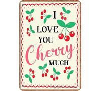 Signe en Métal Je t'aime Beaucoup, Cerise Vintage en Métal Tôle Rétro Décoration Art Affiche, pour Café, Salon, La Cuisine, 20x30cm