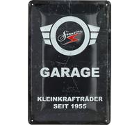 Signe gaufré en métal "Simson-Garage" 20x30 cm, gris/blanc