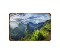 Signe Métal Vintage，Cirque de Mafate Caldera sur l'île de la Réunion，Rétro Peinture Plaque Signe En Fer Décor Mural Art Mural Suspendu Pour Salon Maison Café Décoration Noël Cadeau(20x30cm）-270