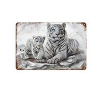 Signe Métal Vintage,Mère et enfant tigre blanc,Rétro Peinture Plaque Signe En Fer Décor Mural Art Mural Suspendu Pour Salon Maison Café Décoration Noël Cadeau-15 x 30 cm (6 x12 inch)H10