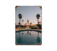 Signe Métal Vintage，Mosquée de la Koutoubia à Marrakech, Maroc，Rétro Peinture Plaque Signe En Fer Décor Mural Art Mural Suspendu Pour Salon Maison Café Décoration Noël Cadeau(30x40cm）12x16 inch-250