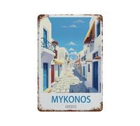 Signe Métal Vintage，Mykonos Poster de voyage vintage Grèce，Rétro Peinture Plaque Signe En Fer Décor Mural Art Mural Suspendu Pour Salon Maison Café Décoration Noël Cadeau(15x30cm）6x12 inch-A30