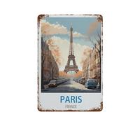 Signe Métal Vintage，Poster de voyage vintage Paris France，Rétro Peinture Plaque Signe En Fer Décor Mural Art Mural Suspendu Pour Salon Maison Café Décoration Noël Cadeau(20x30cm）8x12 inch-D50