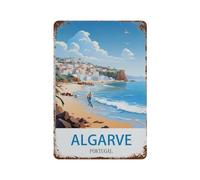 Signe Métal Vintage，Poster vintage de voyage Algarve Portugal，Rétro Peinture Plaque Signe En Fer Décor Mural Art Mural Suspendu Pour Salon Maison Café Décoration Noël Cadeau(20x30cm）8x12 inch-E30