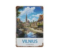 Signe Métal Vintage,Vilnius Poster de voyage vintage Lituanie,Rétro Peinture Plaque Signe En Fer Décor Mural Art Mural Suspendu Pour Salon Maison Café Décoration Noël Cadeau(30x40cm)12x16 inch-I70